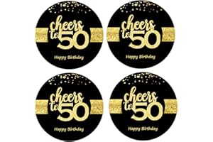 Sumerk 48 PCS Cheers to 50 Stickers Large Bottle Stickers 50th Birthday Stickers Card Seals 2 INCHES Round Happy Birthday Party Favors Stickers