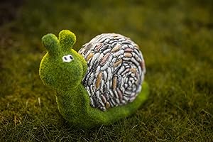 garden mile Decorazione decorativa effetto pietra Novità lumaca - Ornamenti da giardino per esterni con erba, statua da giardino e scultura per giardino, esterni, interni