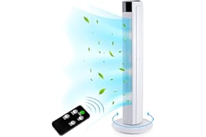 TRESKO AERSON Turmventilator mit Fernbedienung 80 cm / 45 W | Standventilator mit Oszillation | Ventilator 3 Stufen | LED Display Raumtemperaturanzeige Timer | Tower Fan (Weiß / 80 cm)