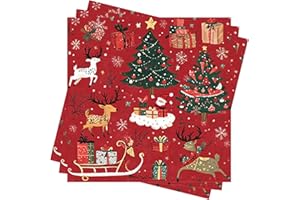 ‎XUNERLOY Servietten Weihnachten Rote, 80Stück Weihnachtsservietten mit Weihnachtsbaum Rentier Winter Papierservietten Fröhliche Weihnachten Christmas Napkins Papierservietten 33x33cm