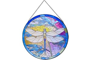 Payutou Hanging Stained Glass for Windows,20cm/7.87inch Dragonfly Hand-Painted Sun Catcher Garden Hangings Christmas Mother's Day, Valentine's Day Ornaments Festival Gift (B style)