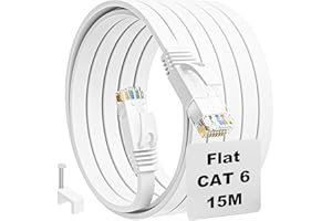 MEIPEK Kabel Ethernet 15m Cat 6 Kabel Sieciowy 15 Metrów Ethernet Cable 50ft Kabel Masowy Rj45 Gigabit Biały Pancerz LAN Cable Wysoka Prędkość 250MHz Kat.6 Kabel do Internetu dla Routera Modemu