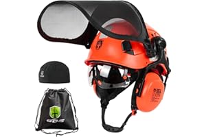 GREEN DEVIL Casco de seguridad para motosierra forestal EN397, certificado EN397, sistema 5 en 1 con protección facial de malla, visera integrada y orejeras, ventilado, para trampas de madera y