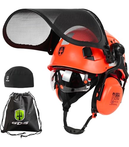 Casque Forestier Avec Visière Et Grille De Protection - Léger, Ventilation, Coques Auditives - Conforme EN 397, EN 352, EN 1731