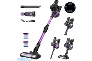 SANFNZ Akku Staubsauger, 40000Pa/500W Staubsauger Kabellos Bis 50 Min mit LED Display/Anti-Tangle-Bürste, Staubsauger mit Super Leise/Schnelllade Akku/Aufrecht, Akkusauger für Hartböden/Teppiche/Tierhaare