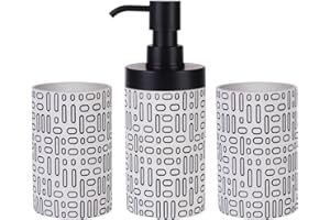 Suanti Bathroom Accessories Set 3Pcs,Resin Soap Dispenser Set with Dual Tumblers (Toothbrush Holder),White and Black Rustic Bathroom Accessories and Organiser for Modern Farmhouse and Home Decor