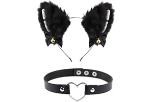 FLOFIA Kit Travestimento Gatto Volpe Orecchie Gatto Volpe Cerchietto Fascia Peluche + Collana Girocollo Accessori Gatto per Costume Giochi Addio al Nubilato Compleanno Festa per Bambini Adulti