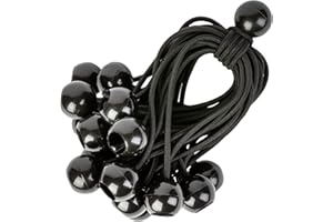 PRETEX Bungee Cords with Balls - Set of 25pcs x 23cm Universal Elastic Ball Ties - Heavy Duty Bungees Perfect for Camping, Flag & Tarpaulin Tie-Downs - Black