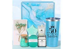 TECANNE 50th Birthday Gifts for Women, Unique Blue Self Care Package Relaxation Spa Bath Set for Her, Women Pamper Hamper Birthday Gifts for Mum Best Friends Sisters Besties