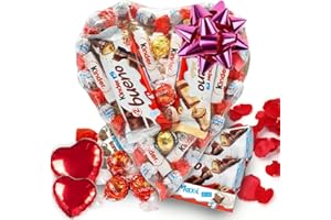 Corazon de Chocolate con Kinder Bueno, Shochobons, Chocolate y Bombones Lindt. Regalo Ideal para Parejas, Día de la Madre, Cumpleaños... [IAMI]