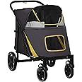 PawHut Dog Stroller Pet Pram Dog Pushchair Buggy with Adjustable Canopy for Medium and Large Breeds, Dark Grey