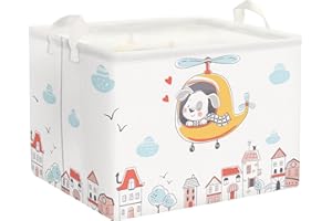 Clastyle Cajas de Almacenaje Cubo Perro Urbano Avión Cesta para Guardar Ropa Juguetes Nubes Casa Blanco Rectangular para Habitación Infantil, 36L