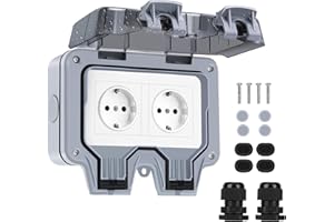Powerole Außensteckdose IP66 Wetterfest, Wandsteckdose Gartensteckdose Aufputz Schutzkontakt für Feuchtraum Garten den Aussenbereich, Outdoor Steckdose 2fach mit Klappdeckel