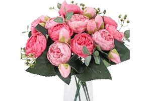 Veryhome 4 pęczki sztucznych kwiatów piwonii jedwabnych piwonii bukiety sztuczne kwiaty bukiety dekoracja ślubna dom stół kuchnia biuro ogród zieleń ślubna (głęboki róż)