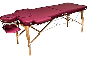 ZEN MASSAGE WARE ZEN - Mobile Basic III Flat Lettino massaggio pieghevole & regolabile - Tavolino legno massiccio con poggiatesta variabile in alluminio - Panchina massaggi con braccioli e borsa trasporto (bordeaux)