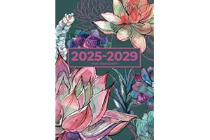 5 Year Diary 2025-2029 | A5 Gorgeous Vibrant Succulent Garden: Month to View Planner with UK Holidays, Vision Board, Moon Phases, Birthdays & Celebrations, Contacts, Passwords (Five Years)