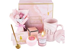 ZIONYA Birthday Gift for Women - Pink Gift Box Set with Cup, Candle & Bath Bomb | Happy Birthday Gift Idea for Girlfriend, Mother, Sister, Daughter, Colleague