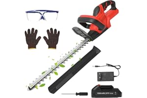 OAMGER Tagliasiepi Professionale Senza Fili 21 V Con 7500 mAh, Batteria e Caricatore Rapido, Doppia Lama Di Taglio 55 cm, Diametro 15 mm, Per Giardino, Prato e Cortile (Rosso)