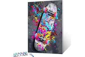 Tucocoo Kit de peinture à l'huile par numéro de graffiti pour skateboard, 40,6 x 50,8 cm, toile de style Street Banksy pour enfants, étudiants, adultes, débutants avec pinceaux et pigments acryliques
