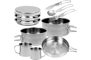 BILIPLE Camping Kochgeschirr Set Outdoor 2-3 Personen Edelstahl Topf mit Geschirr Kochtopf Faltbare Campinggeschirr Pot Plate für Picknick Backpacking Camping Wandern