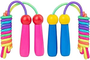 ACEONE Springseil Kinder, 2 Stück 2.6M Verstellbare Seilspringen Fitness Kinder mit Holzgriff und Baumwollseil Rope Skipping Seil Kids für Jungen und Mädchen