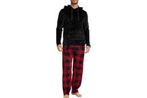 The Essentials Wardrobe Mens Hooded Fleece Pyjama Set Long Sleeve T-Shirt & Bottom Pants Sleepwear Loungewear & Winter Nightwear for Men Soft Top & Trousers