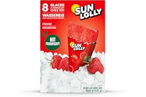 ‎SUN LOLLY Sun Lolly Wassereis Erdbeere 8 Stk | Mit Fruchtsaft | Zum Selbsteinfrieren | Ohne künstliche Aromen | Frei von Süßungsmittel | Laktosefrei | Glutenfrei | 8 x 60ml