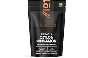 Organic Ceylon Cinnamon 1400mg – Potent 100% Sri Lanka Cinnamon Verum – 90 Vegan Capsules – Resealable and Recyclable Pouch by Alpha01