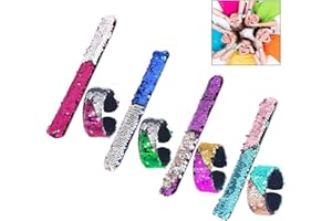 iwobi 8 PCS Lentejuelas Pulseras de Sirena Slap con Glitter - 2 Colores Reversibles para niños - Regalo para Halloween, Navidad, Fiesta y Festival