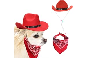 AWOCAN Cowboyhut und Bandana für Hunde und Katzen, Sombrero, Welpenhut, Cosplay-Kappe, Welpen, Haustier, Hund, Katze, Urlaub, Haustier-Party-Dekoration, Rot