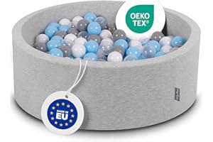 KiddyMoon Piscina di Palline Colorate 90X30cm/200 Palline per Bambini Tondo Fabbricato in EU, Grigio Ch: Grigio/Bianco/Transparente/Babyblue