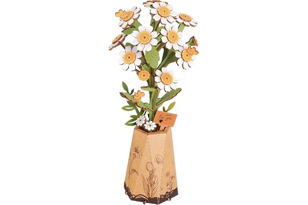 Rolife 3D Puzzle en Bois Bouquet de Fleurs en Bois Artisanat Modèle pour Adulte Fleur Eternelle Cadeau Romantique pour Femme Noël/Anniversaire/Saint Valentin/Fête des Mères (Camomille)