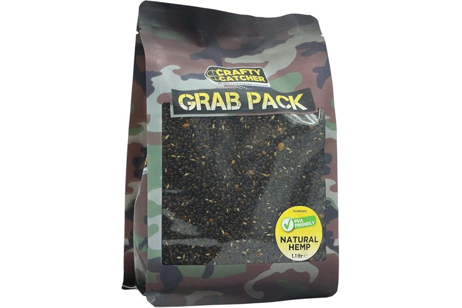 Crafty Catcher Natural Hemp Cooked Particles Mix, 1kg Grab Pack, PVA Friendly, Prepared Fishing Bait Spod Mix for Carp