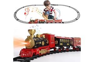Geegear Tren Arbol de Navidad, Tren Juguete para Niños Clasico 470cm Vías de Tren Kit de Tren Navidad Electrico con Luz Sonidos Tren para Arbol de Navidad Juegos Regalos para Niños Navidad Cumpleaños