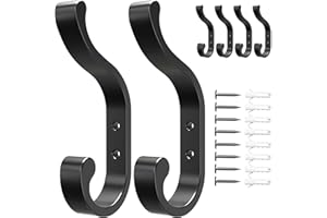 JOCKCARAS Wall Hooks for Hanging Coats - Coat Hooks Wall Mount, Black Hooks for Hanging Heavy Duty, Screw in Coat Hanger for Towel, Clothes, Backpack, Purse,Robe, Key, Hat Hooks for Wall, Closet Hooks, 6 Pack