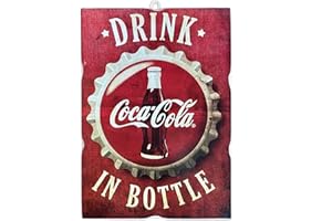 KUSTOM ART Quadro Quadretto 25x18 Stile Vintage Coca Cola da Collezione Stampa su Legno. Per Arredamento Ristorante Pizzeria Bar Hotel
