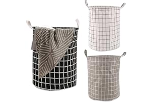 HOOPOE Cesto Ropa Sucia Ronda,Cesta Ropa Sucia Con Asas,3 Piezas Algodón 40L Cesta Plegable Colada,Laundry Basket Multifuncional para Dormitorio,Baño y Ropa Sucia 35 x 43,5 cm