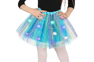Wishstar Jupe en Tulle pour Fille, 30cm Robe de Danse Paillettes étoilées, Mini Jupe Extensible avec Lumières LED, Jupe Tutu Fille pour Halloween Carnaval, Robe Ballet pour Enfants 3 à 8 Ans