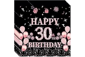 COSORO 20Pc Black Rose Gold 30th Birthday Serviettes Napkins,Birthday Tableware Party Paper Napkins Disposable,30th Birthday Decorations Napkin Tissue Birthday Gifts for Women,Lady,Her 30th Birthday Décor
