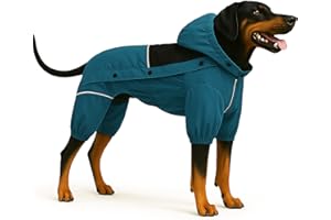 LOVELONGLONG Waterproof Dog Raincoat with Removable Hood – Outdoor Full Body Dog Jacket, Windproof Snowproof Shell Suit – All Season Pet Rain Gear Ocean Teal XXL