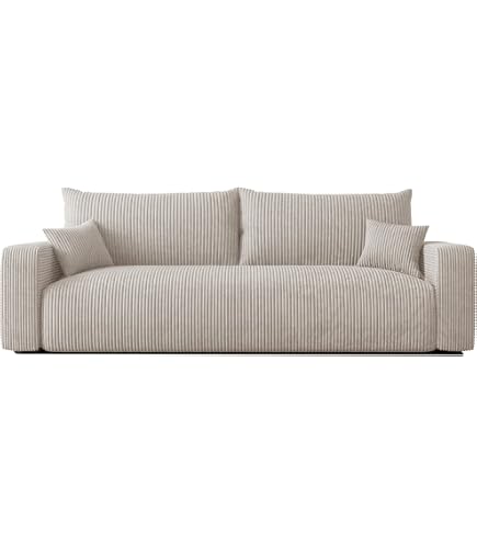 Canapé 3 Places Gris en Tissu Rembourré Coussins Supplémentaire Meubles