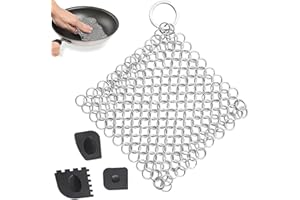 katmerio Gusseisenreiniger für Dutch Oven, Edelstahl Gusseisenreiniger Reinigungsset mit Schaber, Ringreiniger Dutch Oven Zubehör zum Reinigen Speiseresten