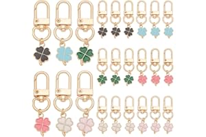 PH PandaHall 24 pz Portachiavi Trifoglio 6 colori Catena Chiave A Quattro Foglie Lega Trifoglio Smalto Ciondolo Portafortuna Decorazioni per La Creazione di Gioielli Primavera Estate