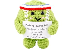 TOYMIS Positiver Tennisball, Süßer Lustiger Gehäkelter Inspirierender Tennisball Positive Strickpuppe Häkelspielzeug mit Positiver Karte für Partydekorationen von Sportliebhabern und Freunden