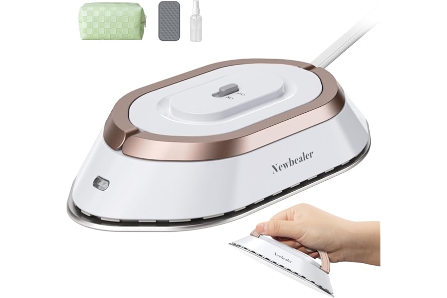 Newbealer Travel Iron, Travel Iron, Mini Portable Lightweight Compact without Steam, Ironing Clothes, Universal Voltage 100-240V, Gold