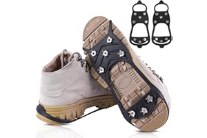 DNGH Crampons pour Chaussures de Randonnée, Crampons Neige et Glace pour Chaussure 8 Clous Crampon Antidérapants, Unisexe, pour Hiver Randonnée Pêche Marche
