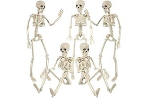NIKOLAUS 5PCS Halloween Skeleton Decorations, 16" Full Body Mini Skeleton with Movable Posable Joints, Realistic Spooky Scary Prop for Party Decor, Graveyard, Haunted House Prop Decor