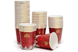 PARTY GO Christmas Paper Cups 60PCS Christmas Cups Disposable 9oz Red Snowflake Pattern, for Hot and Cold Beverages, Ideal for Xmas Parties