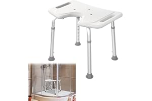 Suusolny U-förmig Badhocker Duschhocker Duschstuhl Verstellbar Höhe 35-51cm rutschfeste Fußstützen Duschsitz Duschhilfe Badewannensitz für Schwangere Alter bis 136KG