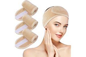 KinHwa Bandeau Cheveux Femme Maquillage, Microfibre Soin Visage Scratch pour Yoga Spa Bain Sports Lavable Beige 3 Pcs
